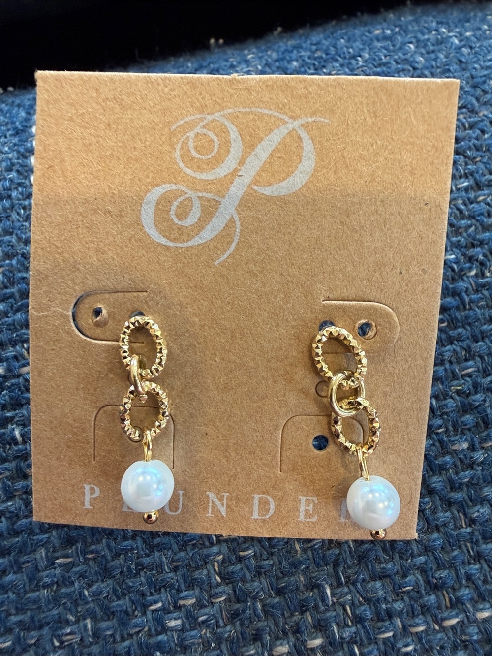 Plunder Gold-Tone Link Earrings with Faux Pearls
